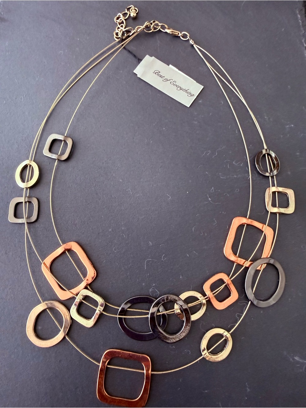 Layered Geometric Necklace in Gold, Copper & Black by Best of Everything Brand